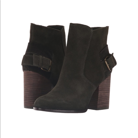 NWOT Sbicca Lorenza Suede Leather Block Heel Ankle Booties - Green - SIZE 8 - Picture 2 of 7